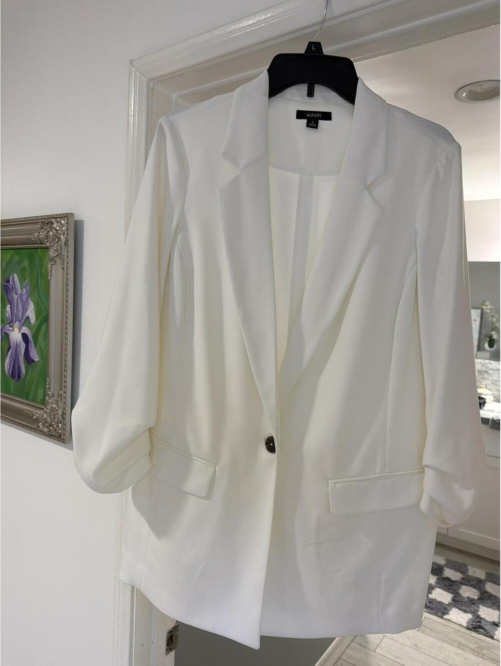 Alfani White Open Front Blazer Jacket Women’s Size M